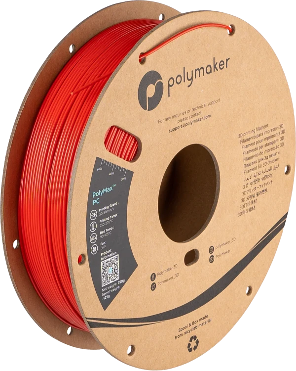 Polymaker PolyMax PC Czerwony / 1.75mm/ 0.75 kg