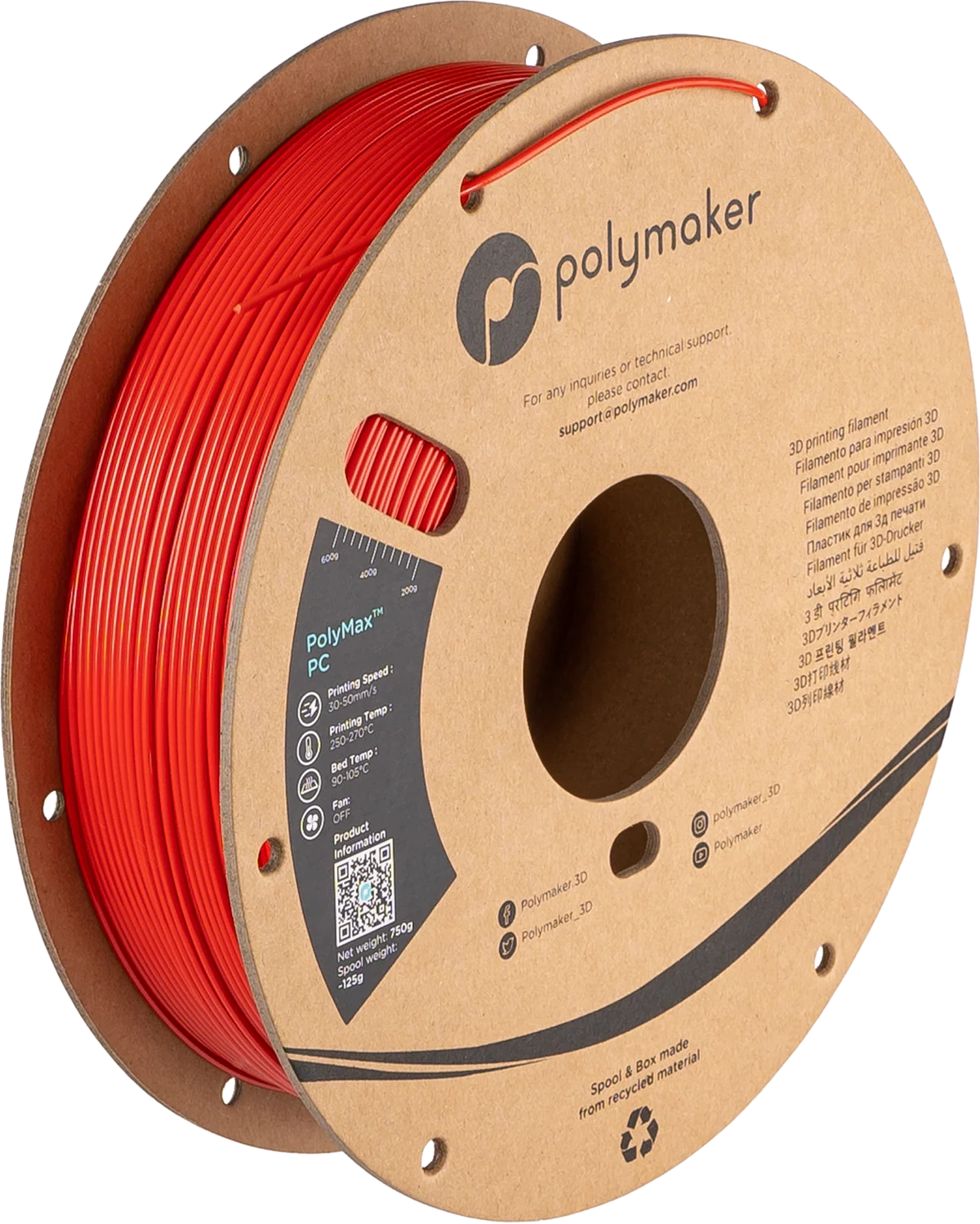 Polymaker PolyMax PC Czerwony / 1.75mm/ 0.75 kg